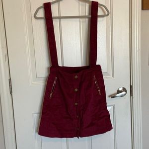 Button-up corduroy suspender skirt